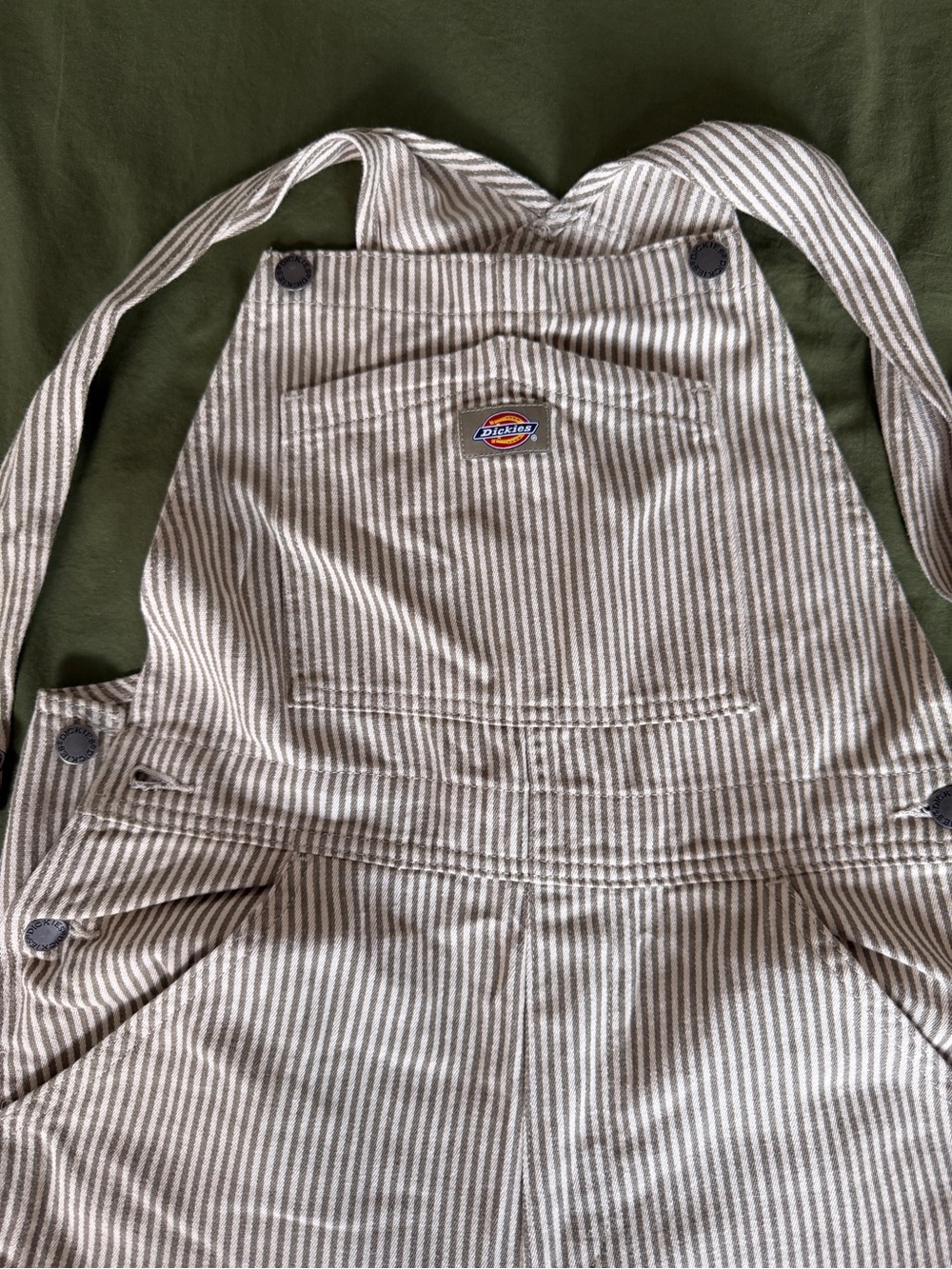 Dickies Beige and White Striped Bib Overalls